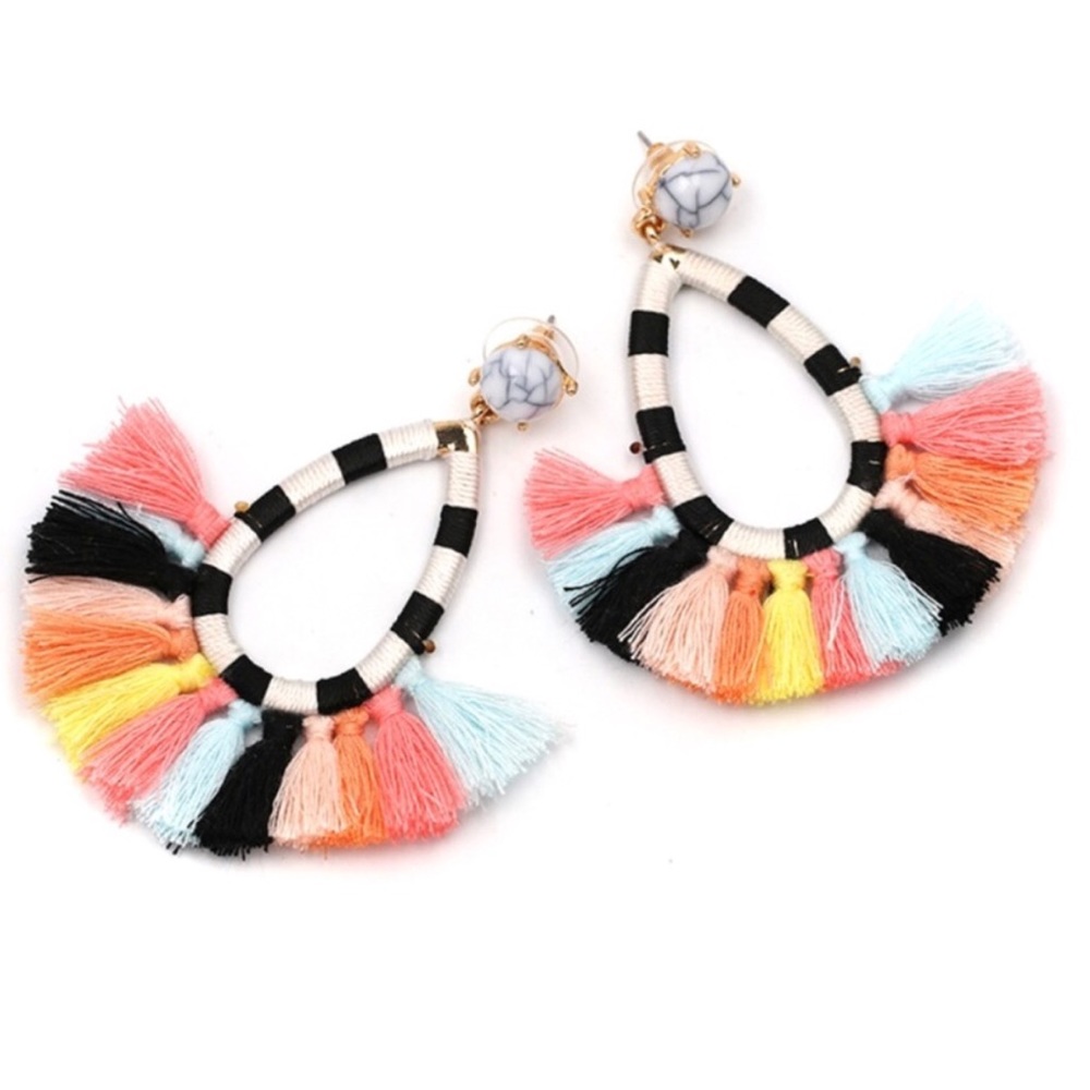 LAST 1! Boho Preppy Multicolor Fringe Earrings - Picture 3 of 6